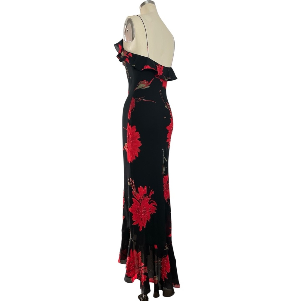 NWT!!! Y2K Sz 0 XS Cache Maxi Slip Dress Black Red Floral Beaded Fairy Ruffles - Picture 14 of 15